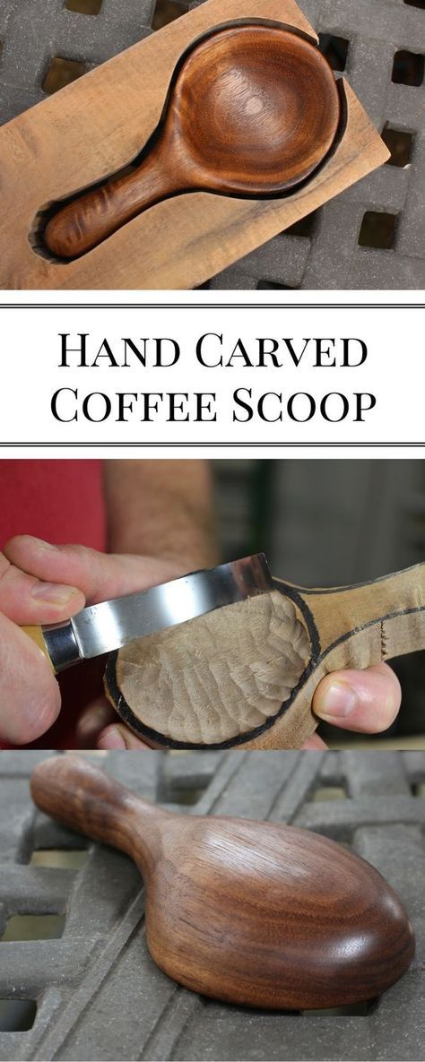 A great tutorial on carving your own wooden coffee scoop. This one is made out of walnut. I show you step-by-step how to make it. You'll learn about new tools and techniques for carving spoons and scoops. Carving Spoons, Wooden Spoon Carving, Wood Spoon Carving, Carved Spoons, Best Woodworking Tools, New Tools, Woodworking Joinery, Woodworking Patterns, Woodworking Joints