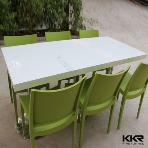 Factory Custom Dining Restaurant Furniture Rectangular Solid Surface Stone Dinner Table with Chair Material : Artificial Stone. Style : Modern. Seater : 4. Shape : Rectangle. Folded : Unfolded. Fixed : Fixed. Color : More Than 300 Colors for Options. Certification : CE, ISO9001. Customized : Customized. Condition : New. Dining Table Normally Size : 600X600mm, Dia600mm, 1200X600mm, Customized. Usage : Home, Hotel, Food Court. Keywords : Solid Surface Restaurant Table and Coffee Table. OEM : Yes. Cafeteria Tables And Chairs, Dining Table Tops, Small Round Dining Table, Cafeteria Table, Artificial Marble, Restaurant Table, Dining Restaurant, Hotel Food, Restaurant Tables