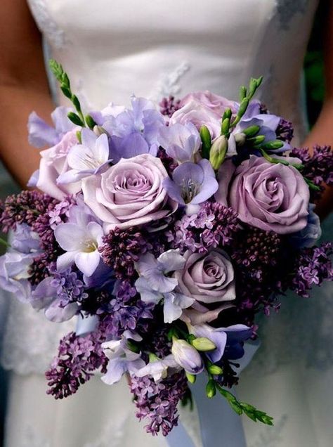 Purple is THE most stunning color for weddings! We’re totally enamored by the regal hues of this brilliant shade from light lavender to deep violet. For a little floral inspiration, check out our pick Lilac Wedding Flowers, Lilac Wedding Bouquet, Spring Wedding Bouquets, Violet Wedding, Bride's Bouquet, Purple Wedding Bouquets, Flowers And Greenery, Lilac Wedding, Purple Wedding Flowers