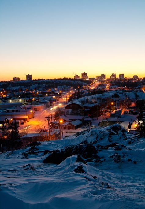 Winter in the City - Yellowknife, Northwest Territories, Canada Northwest Territories Aesthetic, Canadian Winter Aesthetic, Yellowknife Canada, Winter In The City, Evening Aesthetic, Photo Theme, Winter City, Canadian Winter, Northwest Territories