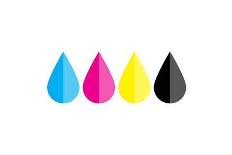 Ink drops in CMYK colors - cyan, magenta, yellow, key. Print design element theme. Simple flat vector illustration. Cyan Magenta Yellow, Flat Vector Illustration, Flat Vector, Cmyk Color, Mural Art, Design Element, Vector Illustration, Print Design, Mural