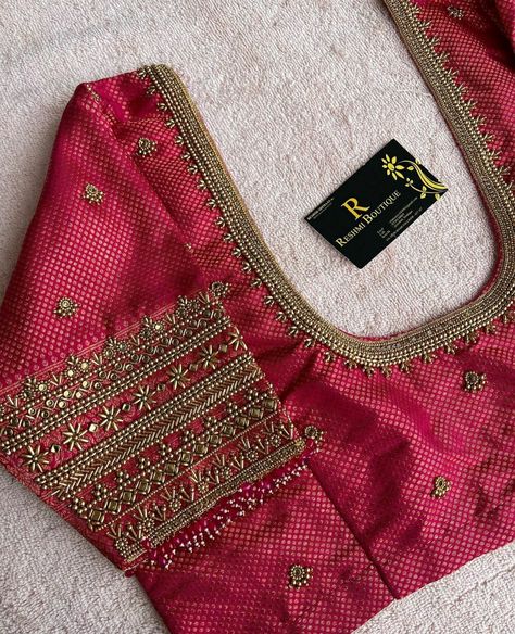 Kerala Saree Blouse Designs Aari Work, Wedding Red Blouse Designs, Wedding Blouse Designs Kerala, Ariwork Blouse Designs Simple, Bridal Pink Blouse Designs, Arri Blouse Designs Latest, Marriage Blouse Designs Latest Indian, Beats Work Blouse Design, Blouse Aari Designs Latest