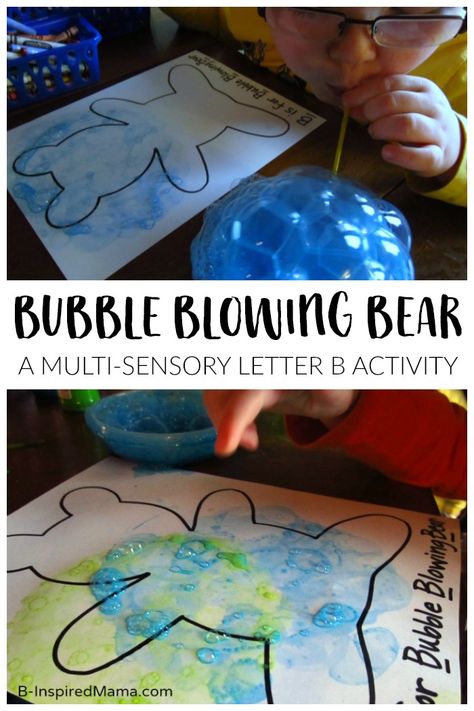 Bubble Blowing Bear Letter B Activity for Preschoolers Montessori, B Preschool Activities, Bubble Activity, Action Alphabet, Preschool Letter B, Letter B Crafts, Letter B Activities, Bears Preschool, Joy School