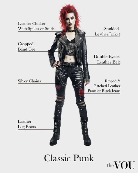 Types Of Punk Aesthetics, Punk Rock Clothing Women, 80s Metalhead Aesthetic Women, Spring Punk Outfits, Elegant Punk Outfits, Punk Female Outfit, 90s Punk Fashion Women, Female Punk Outfits, Health Goth Aesthetic