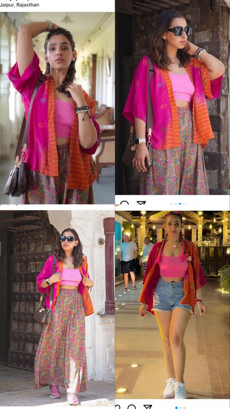 Haridwar Outfit Ideas, Outfit Ideas For Rishikesh Trip, Wayanad Trip Outfits, Jaipur Trip Outfits, Jaipuri Outfits, Boho College Outfit, Kriti Sanon Outfits Casual, Spiti Valley Outfit Women, Mussoorie Outfit Ideas