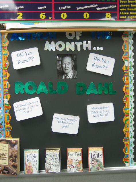 Author of the Month Month Ideas, English Education, Elementary School Library, Author Study, Library Bulletin Boards, Class Rules, Library Display, Author Studies, Bulletin Board Display