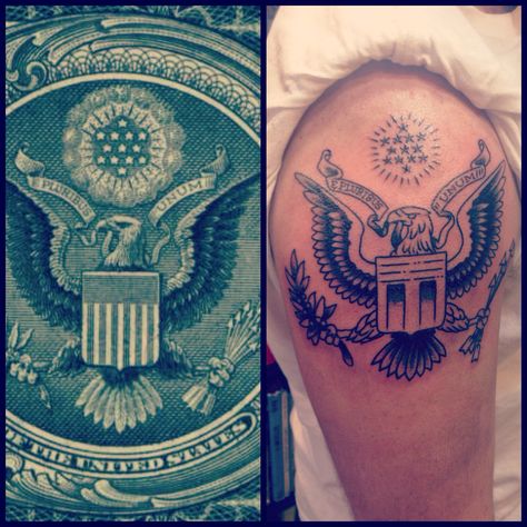 Inspiration to reality! Eagle tattoo from the presidential seal! #Merica Seal Tattoo, Presidential Seal, Usa Tattoo, Eagle Tattoos, Eagle Tattoo, American Presidents, Future Tattoos, Tattoo Inspiration, Tattoos For Guys