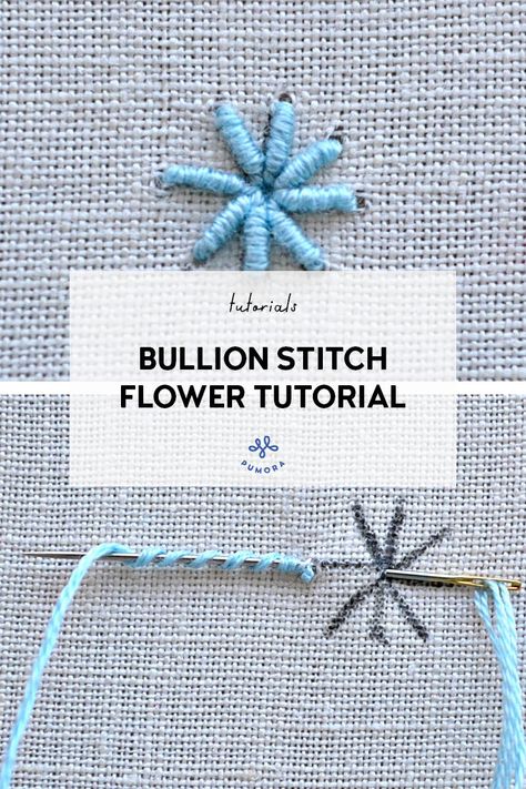 Embroidery Hoop Art Tutorial, Flower Embroidery Tutorial, Bullion Stitch, Embroidery Stitches Flowers, Bullion Embroidery, Broderie Simple, Pola Manik, Embroidery Stitches Beginner, Embroidery Lessons