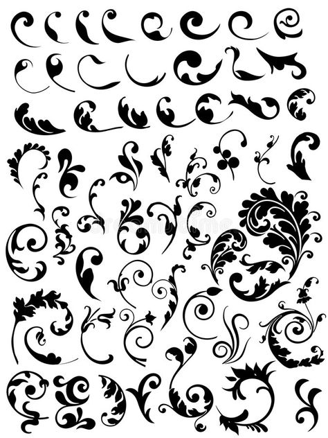 Floral Sgraffito, Filigree Tattoo, Ornament Drawing, Elements Illustration, Floral Vector, Tattoo Lettering Fonts, Floral Border Design, Thai Art, Floral Elements