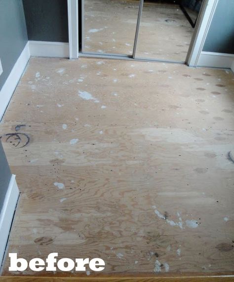 Before & After: Kim & Cara's Painted Plywood Floor Plywood Flooring Diy, Painting Plywood, Painted Plywood Floors, Plywood Subfloor, Painted Plywood, Plywood Floor, Cheap Flooring, Painted Bedroom Furniture, Carpet Bedroom