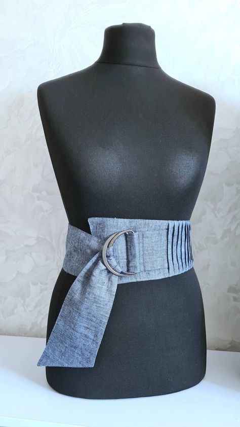 Obi Linen Jeans Blue Belt/ Linen Obi Denim Belt/ Fabric Woman | Etsy Cloth Belts For Women, Obi Sash Belts, Denim Obi Belt, Fabric Belts For Women Fashion, Fabric Waist Belt, Wide Belt Pattern, Dress Waist Belt, Pola Obi Belt, Fabric Belt Diy