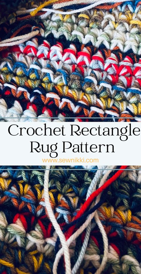 crochet rug with tails that need to be weaved in Scrappy Rug Crochet Pattern, Scrap Yarn Crochet Rugs, Amigurumi Patterns, Crochet A Rug Free Pattern, Rope Rug Diy How To Make, Crochet Rug Runner, Scrap Yarn Crochet Rug, Rug Yarn Projects Ideas, Crochet Throw Rug