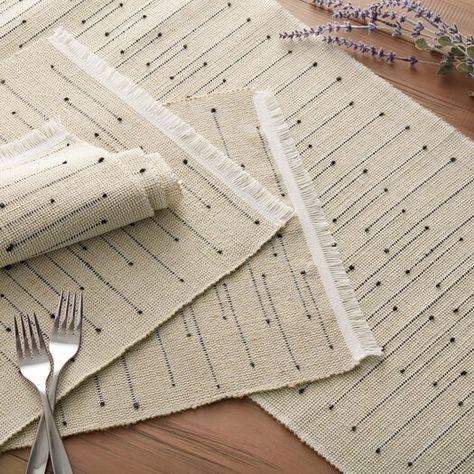 Arusha Black Dot Table Linen Collection by World Market Runner's World, Arusha, Modern Placemats, Linen Collection, Cost Plus World Market, Runners World, Towel Pattern, Shopping World, Table Linen