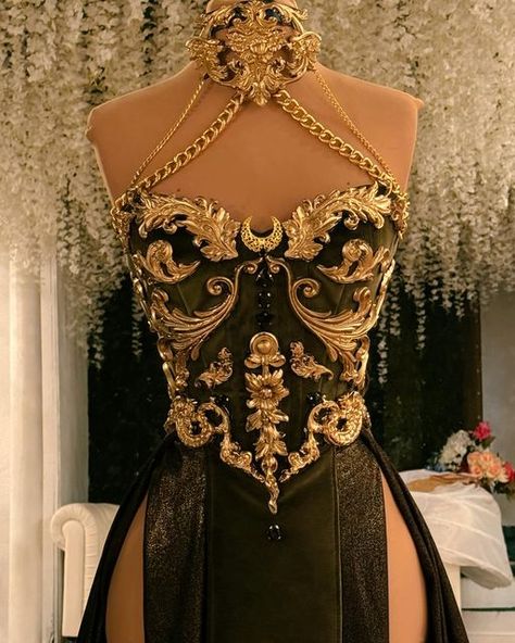 Corset Armor Dress, Gold Masquerade Outfit, Rhinestone Corset Dress, Fantasy Ball Gowns Goddesses, Goddess Ball Gown, Mythical Dresses, Goddess Prom Dress, Goddess Dresses, Armour Dress