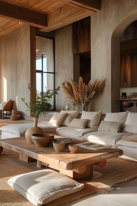 Immerse yourself in over 90 inspirations for timeless sophistication in Wabi Sabi living rooms. Discover the beauty of imperfection with simplicity, natural features, and harmonious layout. From handcrafted pieces to earth-toned palettes, shape a space filled with warmth and authenticity. #WabiSabiLivingRoom #TimelessSophistication #EmbraceImperfection Wabi Sabi Interior Living Rooms, Wabi Sabi Living Room, Wabi Sabi Living, Wabi Sabi Interior Design, Casa Wabi, Japandi Home Decor, Natural Interior Design, Wabi Sabi Interior, Beauty Of Simplicity