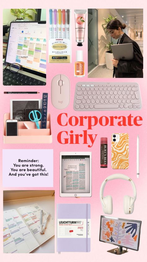 Corporate Girly motivation #corporategirly #girlboss #motivation #motivationalwallpaper #officemoodboard #beauty Corporate Motivation, Girly Boss, Girlboss Motivation, Corporate Girly, Girly Office, Zebra Mildliner, Goal Board, Vision Board Manifestation, Motivational Wallpaper