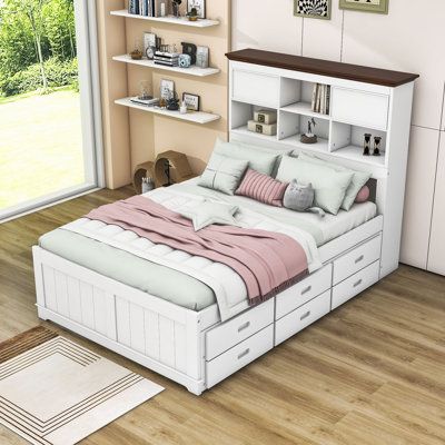 Cute Full Size Beds, Bedroom Sets With Storage, Teen Beds, Twin Bed With Drawers, Bookshelf Headboard, Beds With Storage, Diy Storage Bed, Platform Bed With Drawers, Beds For Small Rooms