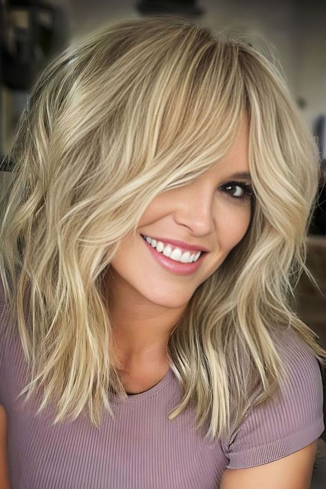 Tousled Waves With Highlights Wavy Hair With Highlights, Flat Hairstyles, Blonde Hair Cuts Medium, Medium Fine Hair, Fine Hair Cuts, Shoulder Length Hair Cuts With Bangs, Fine Flat Hair, Long Hair Highlights, Pump Up The Volume