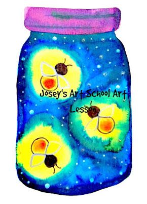 Josey's Art School is a Creativity School for kids : Fireflies in a Jar Art Lesson Firefly Jar Drawing, Firefly Art For Kids, Castle Art Projects, Insects Preschool, Firefly Art, Fireflies In A Jar, 7th Grade Art, Elementary School Art, Jar Art