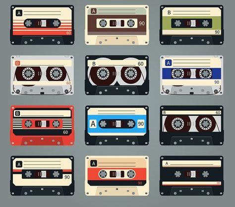 Vector retro audio cassettes by Microvector on @creativemarket Dance Wallpaper, Retro Gadgets, Music Coloring, Tape Art, Isometric Design, Skull Illustration, Design Brochure, Audio Cassette, Retro Party