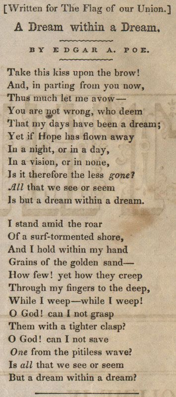 A Dream Within a Dream - Wikipedia Poetry Classic, Divination Witch, Old Poetry, Dream Within A Dream, Paganism Spells, Rhyming Poems, Poe Quotes, Poetic Quote, American Poetry
