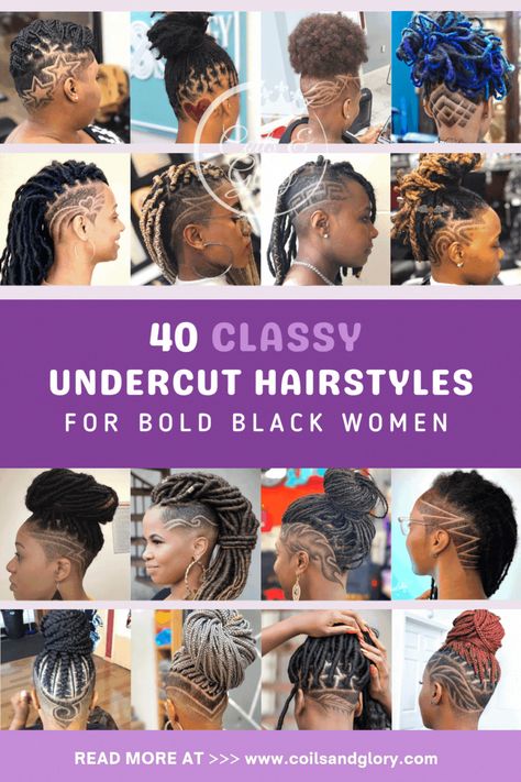 40 Stylish Undercut and Shaved Sides Hairstyles on Black women That Look Classy - Coils and Glory Braid Styles For Half Shaved Head, Cornrow Shaved Sides Black Women, Undercut Locs Styles, Loc Style With Shaved Sides, Soft Locs Shaved Sides, Braided Hair With Shaved Sides, Shaved Side Designs Black Women, Half Head Dreadlocks Hairstyles, Designs For Shaved Sides