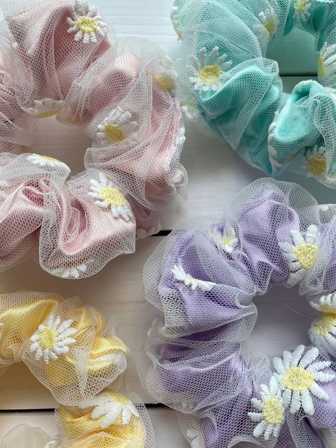 Excited to share the latest addition to my #etsy shop: Adult double layer daisy scrunchie, satin lining scrunchie, embroidered mesh scrunchie, lace scrunchie, floral hair accessories, trendy, Double Layered Scrunchies, Cute Scrunchies Ideas, Scrunchies Embroidered, Creative Scrunchie Ideas, Double Layer Scrunchies, Mesh Scrunchies, Unique Scrunchie Ideas, Embroidered Scrunchies, Lace Scrunchies