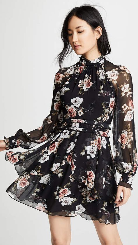 Floral Mini Dress Outfit, Floral Mini Dress Summer, Summer Dre, Black Dress Outfit Casual, Summer Long Sleeve, Mini Dress Outfits, High Neck Mini Dress, Casual Dress Outfits, Classy Dress Outfits