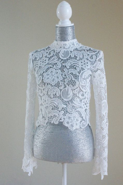 Casual Lace Top, Lace Top Styles, Lace Top Wedding, Lace Top White, Bridesmaid Tops, Long Sleeve Lace Top, Lace Blouse Design, Ivory Lace Top, Lace Blouses