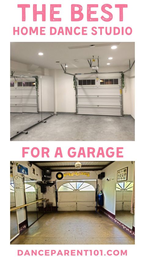 Garage Into Dance Studio, Dance Room In Garage, Shed Dance Studio, Dance Studio Garage, Garage Ballet Studio, Transform Garage Into Gym, Yoga Studio Garage, Garage Dance Studio Ideas, Garage Dance Studio