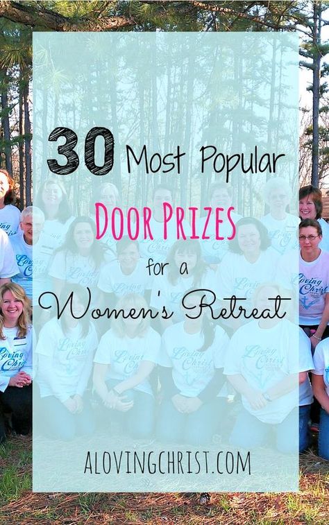 Door prize time brings giggles and cheers and helps the ladies feel extra special. Here are our 30 most popular door prizes for women's retreats. Womens Retreat Gifts, Womens Retreat Themes, Women Retreat, Christian Womens Retreat, Retreat Themes, Christian Retreat, Womens Ministry Events, Christian Women's Ministry, Church Retreat