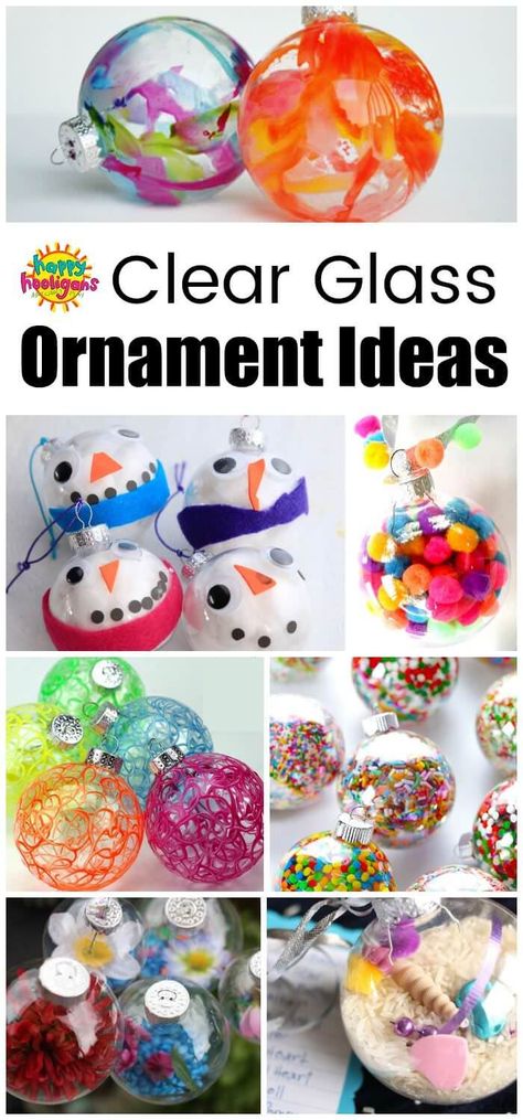 Fun and Creative ways to decorate a clear glass or plastic ornament. Great Christmas Craft ideas here for kids of all ages. #HappyHooligans #Ornaments #HomemadeOrnaments #ChristmasCraftsForKids #PreschoolChristmasCrafts #ToddlerChristmasCrafts #GlassOrnaments #PlasticOrnaments #ClearOrnaments #Crafts #Tweens Amigurumi Patterns, Natal, Kids Made Ornaments, Craft Ideas For Kids Christmas, Toddler Christmas Crafts Ornament, Diy Clear Ornament Ideas For Kids, Christmas Clear Ornament Ideas, Classroom Ornament Ideas, Christmas Crafts For School Age Kids