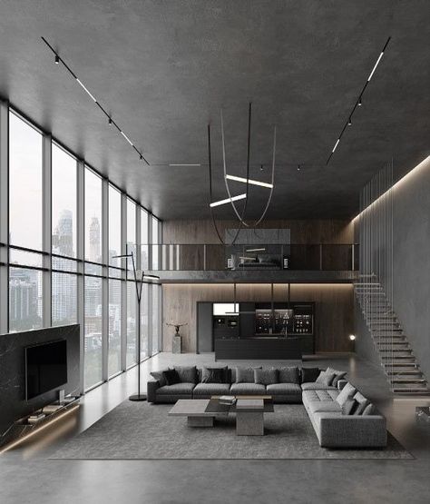 Duplex Condo Interior Design, Minimal Industrial Design, Loft Apartment Minimalist, Loft Interior Design Modern, Loft Condo Design, Minimalist Industrial Interior Design, Minimalist Loft Apartment, Duplex Interior Design, Loft Minimalista