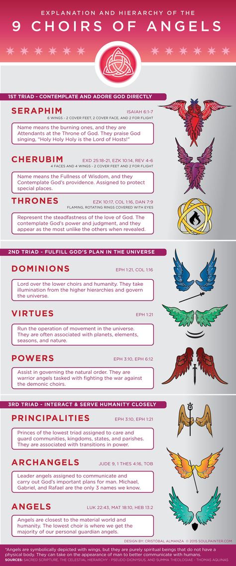 This graph names and explains the different types of angels that serve God and humanity. Next to the names and descriptions are the symbols of each type of angel. 9 Choirs Of Angels, Bible Infographics, Choirs Of Angels, 천사와 악마, Materi Bahasa Jepang, Archangel Gabriel, Archangel Michael, Angels And Demons, Guardian Angel