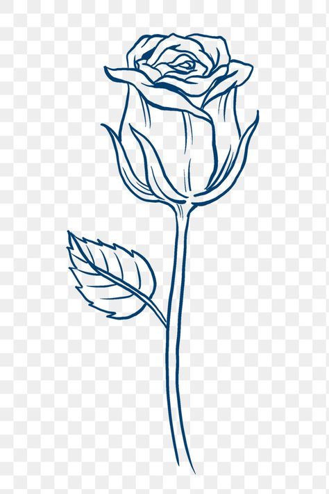 Blue Rose Drawing, Transparent Tattoo, Flower Png Transparent, Rose Doodle, Rose Flower Png, Rose Line Art, Doodle Clipart, Tattoo Line, Line Flower