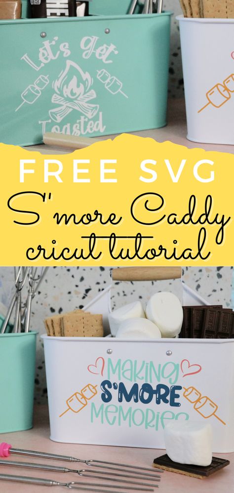 Grill Caddy Ideas, Camping Diy Gifts, S'more Caddy Diy, Diy Camping Gifts Ideas, S’more Caddy, Wedding Gifts To Make With Cricut, Teachers Cricut Gifts, Cricut Projects For Campers, Grill Caddy Diy