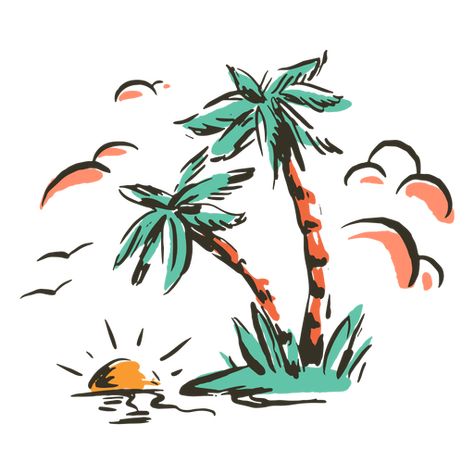 Tropical Island Illustration, Island Graphic Design, Tropical Illustration Graphics, Adventure Graphic Design, Tiki Pool, Island Drawing, Tropical Tshirt, Island Illustration, Tree Tshirt