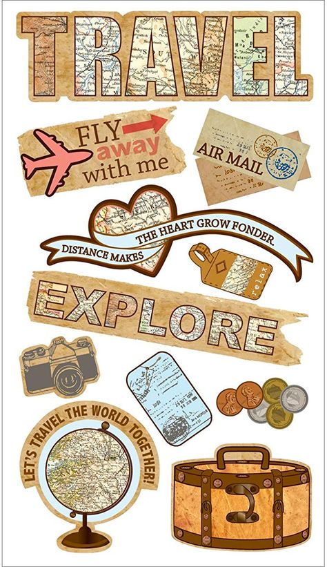 Stickers For Travel Journal, Travel Stickers Aesthetic Vintage, Traveling Stickers Printable, Travel Aesthetic Scrapbook, Scrapbook Stickers Travel, Travel Printable Stickers, Travelling Stickers Printable, Cute Designs For Scrapbook, Travel Scrapbook Printables