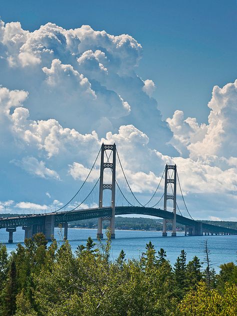 Mackinac Bridge - Michigan Never fails to take my breath away. An engineering marvel, and a beautiful experience every time. Michigan Scenery, Mackinaw Bridge, Michigan Girl, Mackinaw City, Mackinac Bridge, Michigan Travel, Mackinac Island, Pure Michigan, Northern Michigan