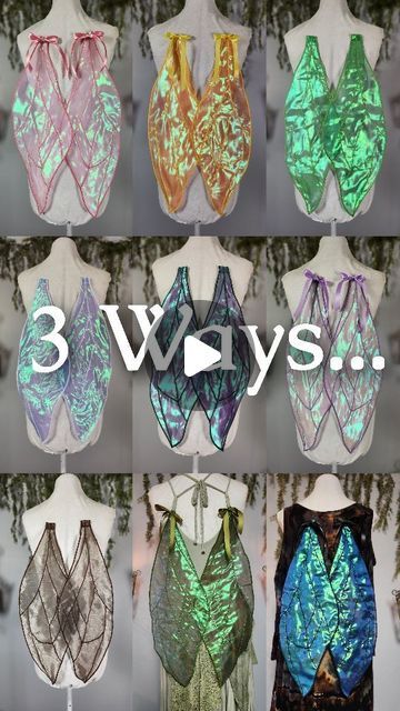 Jasmine Bonham on Instagram: "3 ways to wear your Resting Pixie Wings Magnets, ribbon ties, and bar pins all come with each order🥰  #wings #fairywings #pixiewings #restingwings #insectwings #larp #fairycore #smallbatchfashion #tatteredpixie #costumewings" Fairy Wings Folded Down, Resting Fairy Wings, Fairy Wing Shawl, Fairy Wings Sewing Pattern, How To Make Moth Wings, Diy Bug Wings, Fairy Wing Cape, Fabric Fairy Wings Diy, Diy Woodland Fairy Costume