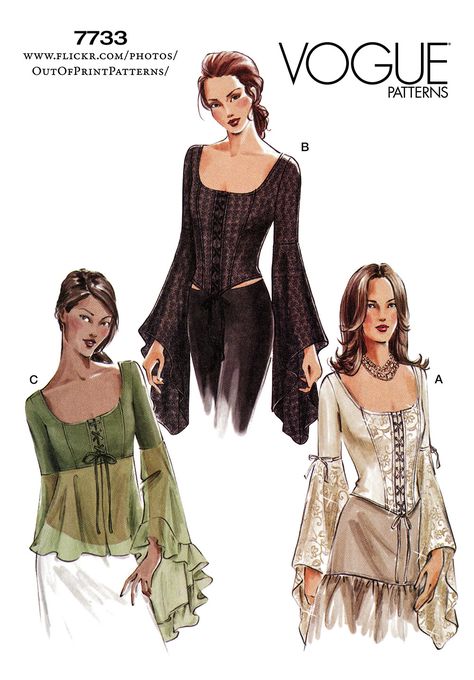 90s Corset Top, Fairy Dress Sewing Patterns, Corset Top Runway, 90s Fashion Patterns, A Line Sewing Patterns, 90s Fashion Design, 90s Fashion Drawings, Bell Sleeve Shirt Pattern, Corset Top With Sleeves Pattern