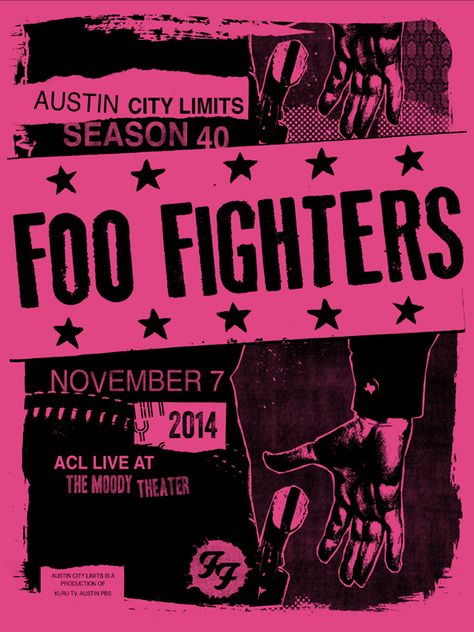 Foo Fighters Austin City Limits by MorningBreathInc. Band Posters Foo Fighters, Band Posters Printable, Foo Fighters Poster Aesthetic, Foo Fighters Poster Vintage, Music Poster Prints Aesthetic, Foo Fighters Aesthetic Wallpaper, Pink Band Posters, Grunge Music Posters, Vintage Band Posters Aesthetic
