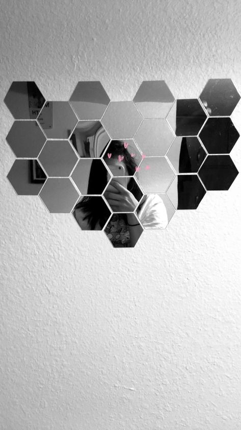 Home Decor Wall Mirrors Stickers Design For Living Room Modern Mirror Living Room, Hexagon Mirror Wall Decor, Hexagon Mirror Wall, Mirror Wall Decor Bedroom, Wall Mirror Stickers, Cheap Wall Mirrors, Room Murals, Mural Diy, Hexagon Mirror