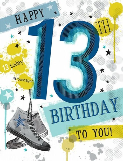 Happy 13th Birthday Card for A Boy - Measures  8 x 6 Inches - For Baby Boys 13 Years Old - Quality Card with white    envelope -  Features a large number 13     on the cover and inside      cover - Cover reads: "As You Turn 13    Have Lots of Fun" - Inside reads:  "Happy 13th Birthday    To You" - Designed by Warm Wishes Happy Birthday Teenager, 13th Birthday Wishes, Birthday Boy Quotes, 13th Birthday Boys, Birthday Wishes Boy, Teen Birthday Invitations, Happy Birthday Wishes Song, 40th Birthday Poster, Birthday Wishes Songs