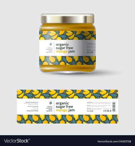 Label Design For Jars, Jam Packaging Ideas, Jam Jar Packaging Design, Fruit Jam Packaging Design, Jam Design Packaging, Mango Packaging Design, Jar Design Packaging, Food Jar Packaging, Jar Labels Design