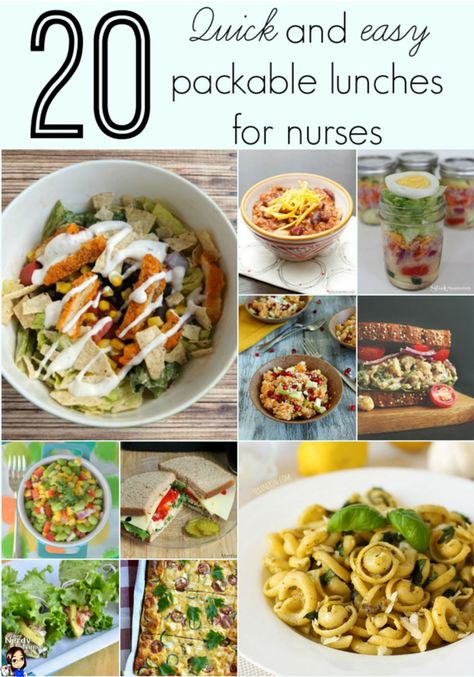 This is a GREAT go to list if you're looking for a new and creative lunch to take to work - 20 quick and easy packable lunches for nurses (and non nurses) Essen, Lunches For Nurses, Easy Packable Lunches, 12 Hour Shift Meals, Night Shift Eating, Lunch To Take To Work, Nursing Foods, Packable Lunches, Pack Lunches