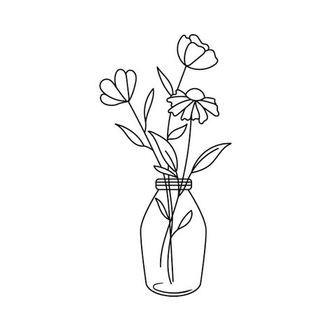 Embroidery Sketches Design Drawings, Dessin Simple Aesthetic, Flower Drawing Outline, Easy Outline Drawings, Flowers Outline, Flower Outlines, Flowers Doodles, Bottle Vector, Labyrinth Design