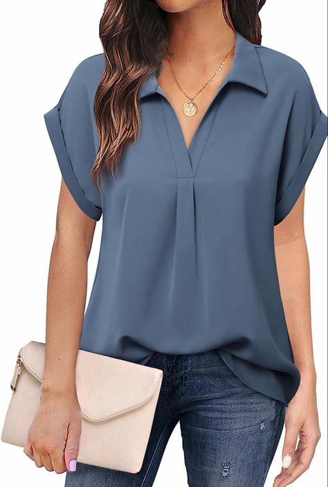 A Line Tops For Women, Semi Formal Shirts For Women, Classic Tops For Women, Elegant Tops And Blouses, Smart Casual Work Attire, Tops For Women Stylish, Business Casual Tops, Summer Business Casual, Drop Shoulder Blouse