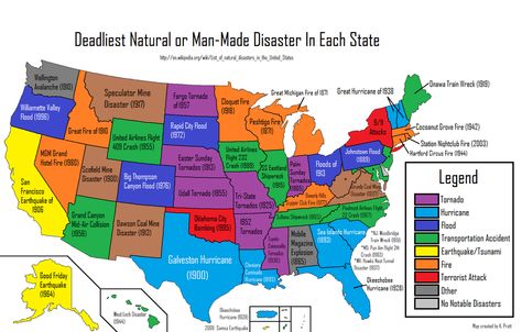 Deadliest disasters in each US state. Nature, Johnstown Flood, Cartography Map, Infographic Map, Amazing Maps, Natural Disaster, Natural Man, Train Wreck, States In America