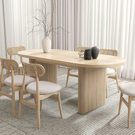 63"-79" Oval Extendable Dining Table with Butterfly Leaf 8 Seater Natural Oak Small Kitchens, Whitewash Dining Table, Japanese Minimalism, Dinning Room Design, Interior Design Per La Casa, Esstisch Modern, Oval Table Dining, Oak Dining Table, Dining Room Inspiration